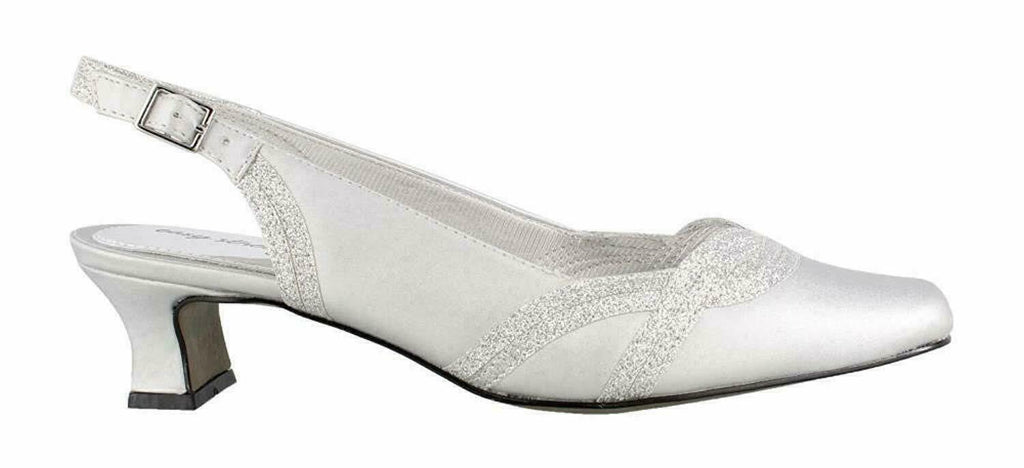 Easy Street Womens stunning Closed Toe Formal Slingback Silver satin Size 7.5M