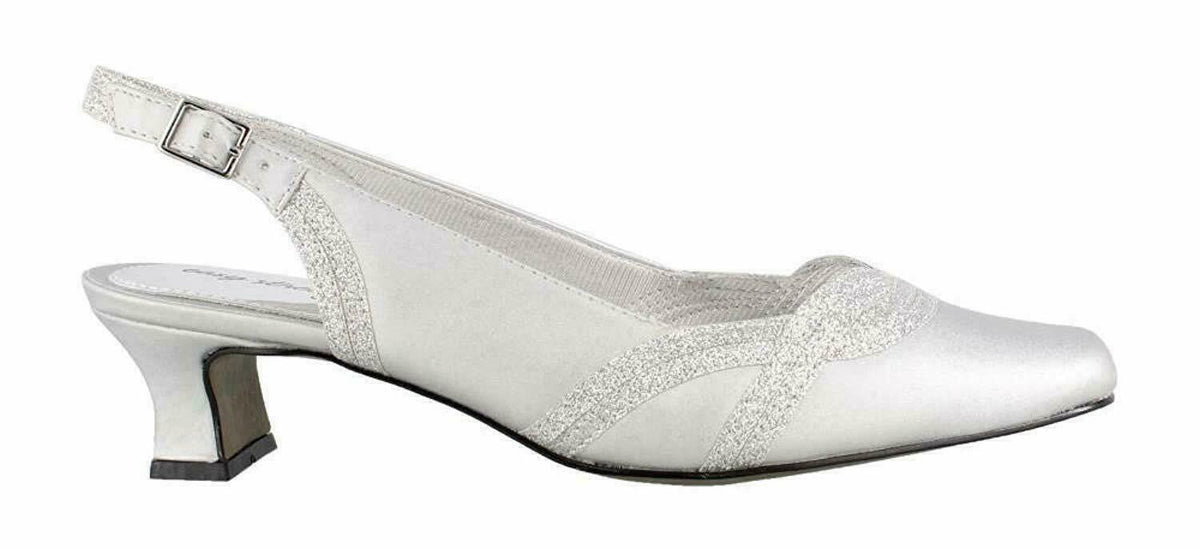 Easy Street Womens stunning Closed Toe Formal Slingback Silver satin Size 7.5M