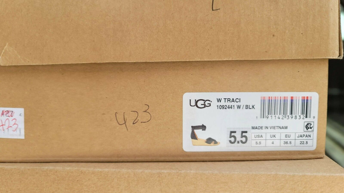 UGG Women's Traci Espadrille Wedge Canvas Sandals  Color Black Size 5.5M