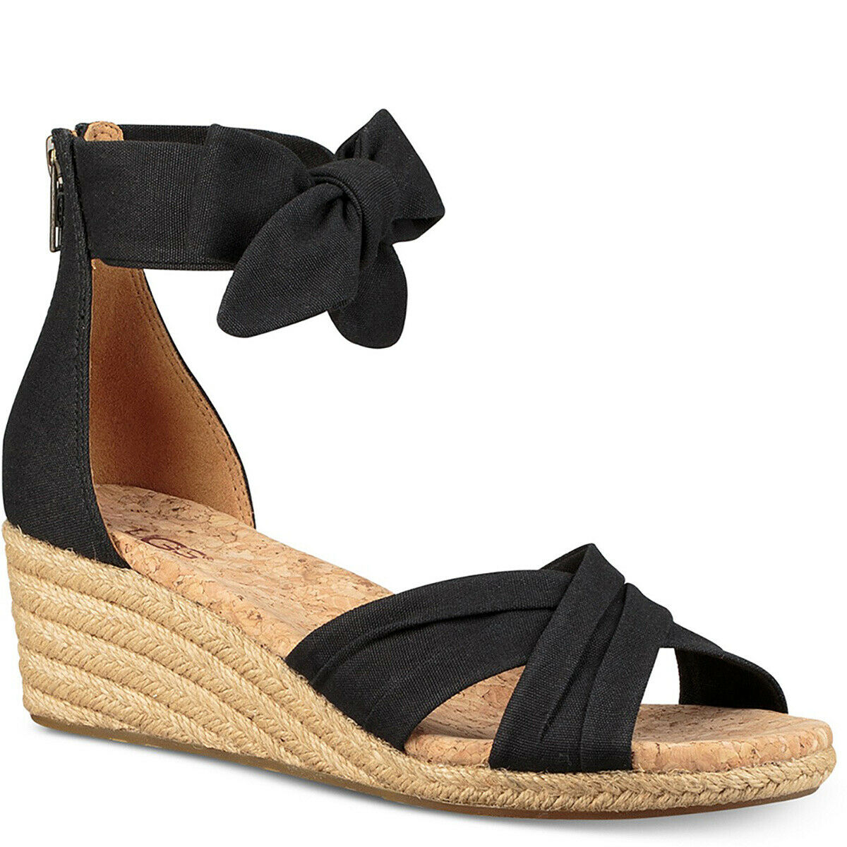 UGG Women's Traci Espadrille Wedge Canvas Sandals  Color Black Size 5.5M
