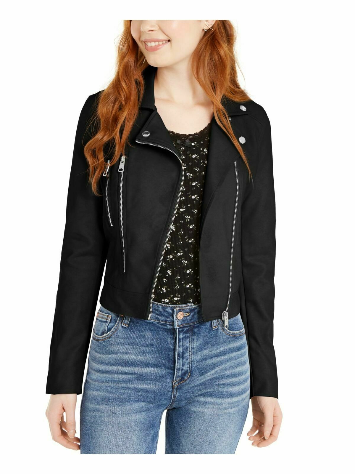 COFFEE SHOP Women’s Black Motorcycle Jacket Juniors CA090196MJ