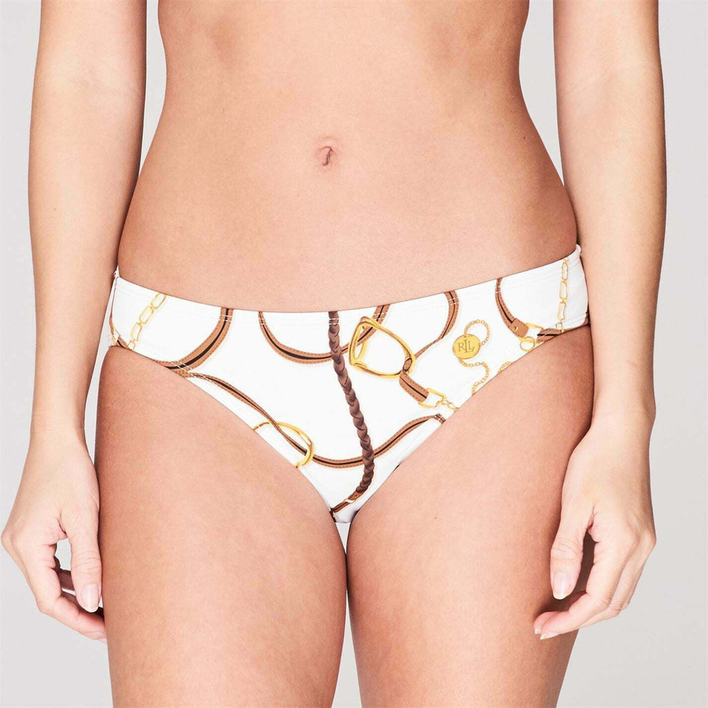 LAUREN RALPH LAUREN Bridle Printed Hipster Bikini Swim Bottoms  Natural White Size 16