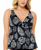 Swim Solutions Spotted Leaves Printed Underwire Tankini Top Size 10