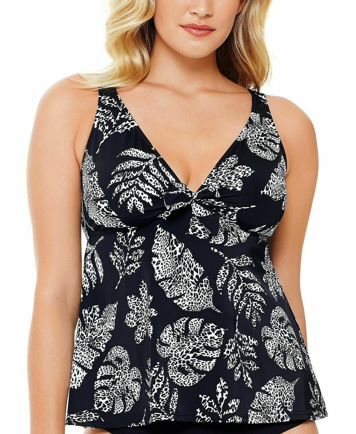 Swim Solutions Spotted Leaves Printed Underwire Tankini Top Size 10