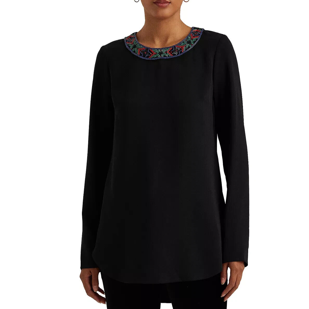 Lauren Ralph Lauren Women's Plus-Size Beaded Georgette Blouse  Polo Black Size 3X