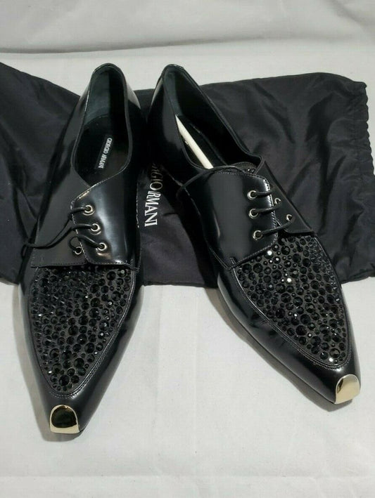 Armani Women's Crystal  Embellished Oxfords  Color Black Size EU 40/US 10