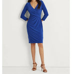 LAUREN RALPH LAUREN Women's Petite Twisted-Knot Jersey Dresses  Color Royal Size 12P