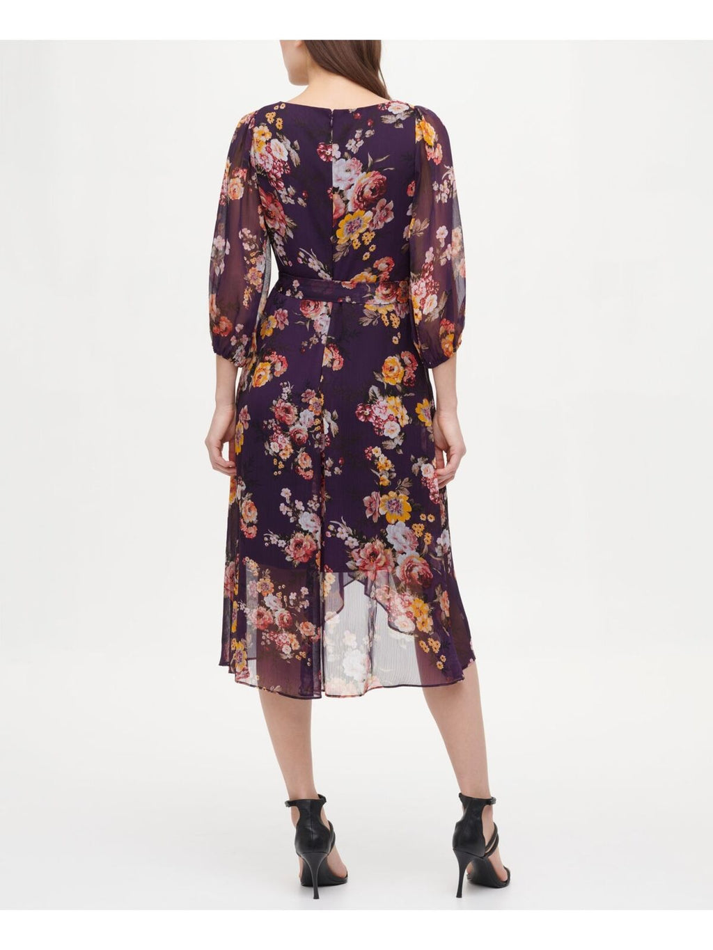DKNY Balloon Sleeve V-Neck Wrap Dress  Color Aubergine Multi Size 4