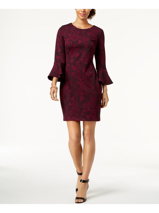 Tommy Hilfiger Floral-Print Bell-Sleeve Dress  Color Aubergine/Magenta Size 2