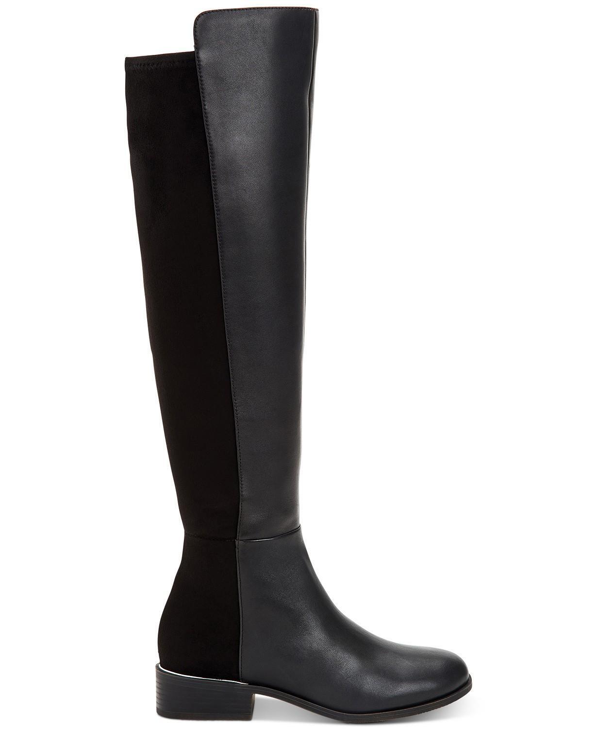 Alfani Women's Ludlowe Over-The-Knee Boots Color Black Leather Micro Size 7.5M