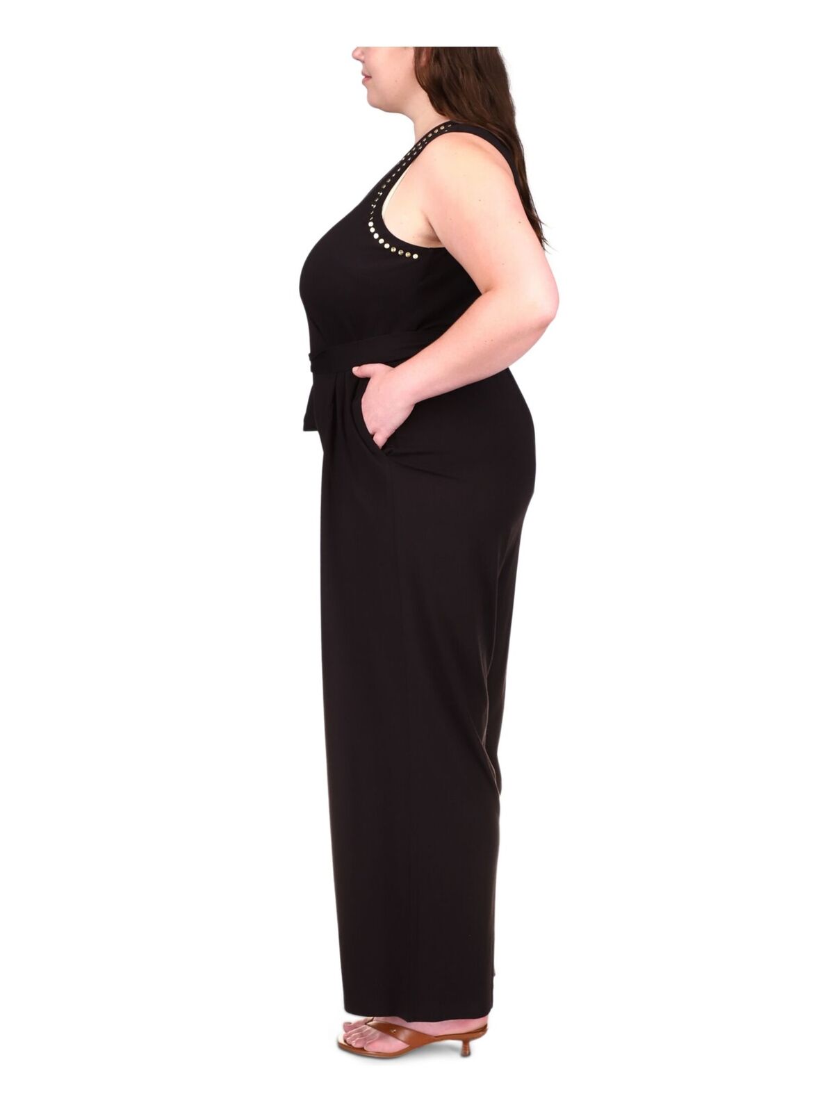 Michael Kors Plus Size Studded Belted Jumpsuit  Color Black Size 4X