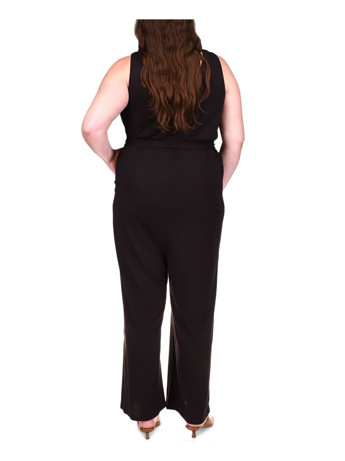 Michael Kors Plus Size Studded Belted Jumpsuit  Color Black Size 4X