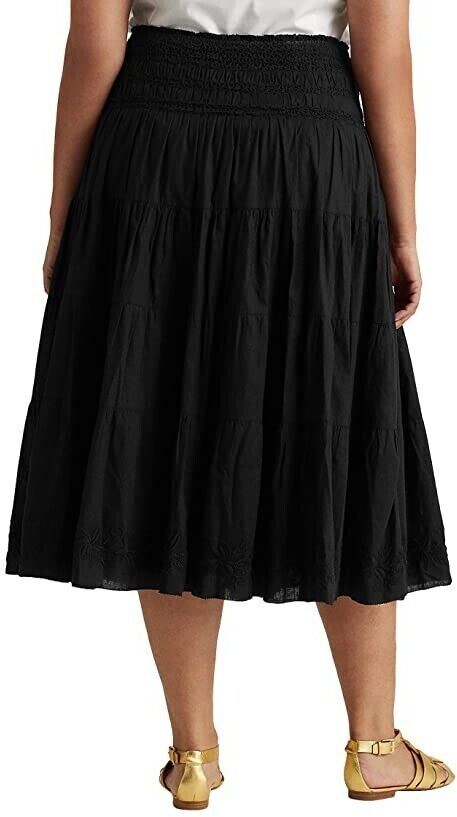 Lauren Ralph Lauren Women's Cotton-Linen Voile Peasant Skirt  Color Black Size 1X