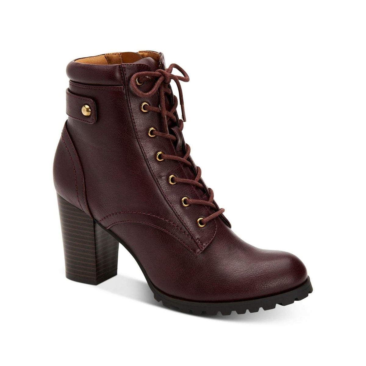Style & Co Women's Block Heel Ankle Booties Cassy Wine Faux Leather Size 9M