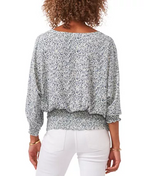 Vince Camuto Printed Smocked-Hem Peasant Top  Color New Ivory Size M