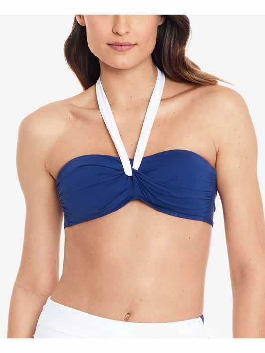 LAUREN RALPH LAUREN Women's Blue Stretch Tie Bel Aire Halter Swimsuit Top   Color Blue Size 14