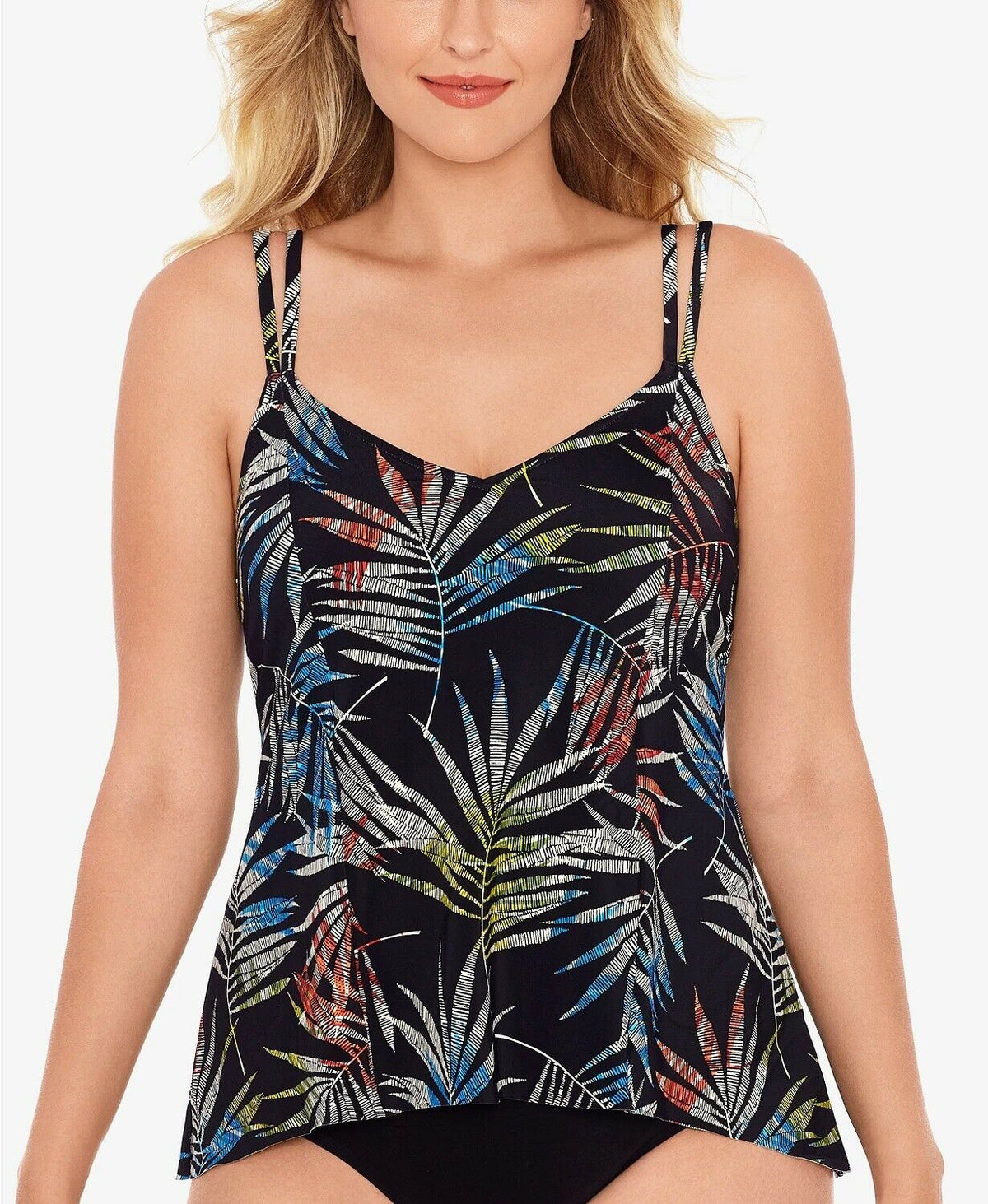 Swim Solutions Tankini Swim Top  Color Black Multi Size 10