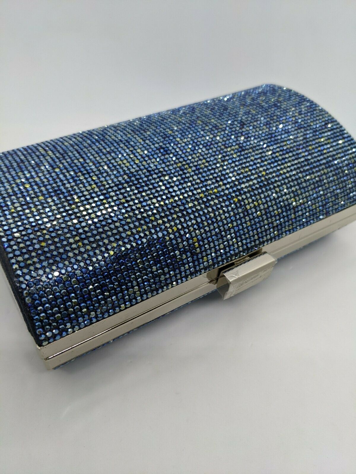 INC Ranndi embellished crystal sparkle clutch minaudiere  Color NAVY/SILVER