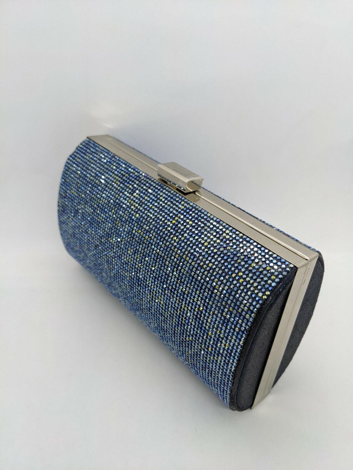 INC Ranndi embellished crystal sparkle clutch minaudiere  Color NAVY/SILVER