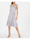 ADRIANNA PAPELL Women's Sleeveless Below The Knee Sheath Party Dress  Color Silver/Gray Size 6