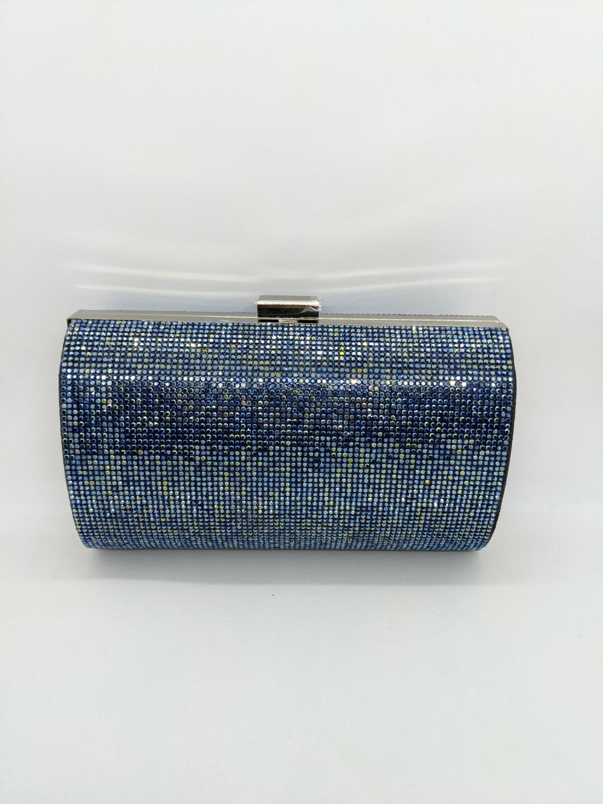 INC Ranndi embellished crystal sparkle clutch minaudiere  Color NAVY/SILVER