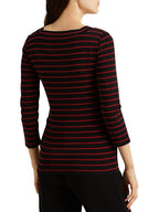 Lauren Ralph Lauren Women's Plus-Size Striped Stretch Cotton Top  Black/Lipstick Red Size 3X