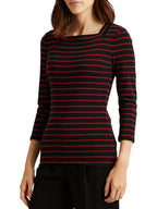 Lauren Ralph Lauren Women's Plus-Size Striped Stretch Cotton Top  Black/Lipstick Red Size 3X