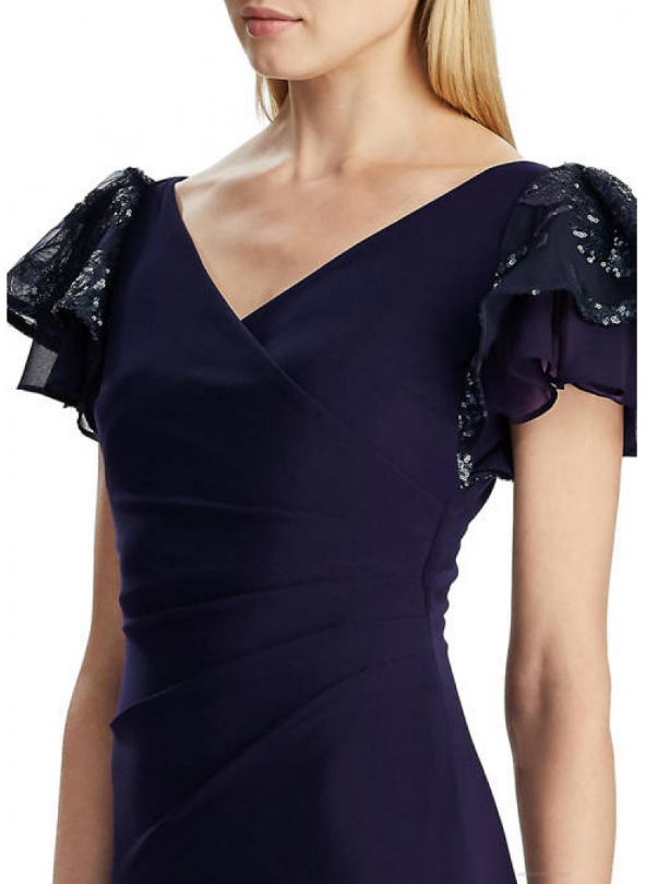 Lauren Ralph Lauren Women's Flutter-Sleeve Ball Gown  Color Lighthouse Navy Size 16