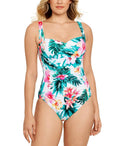 Swim Solutions TROPICAL PUNCH Tummy-Control One-Piece Swimsuit  Multicolor Size 10