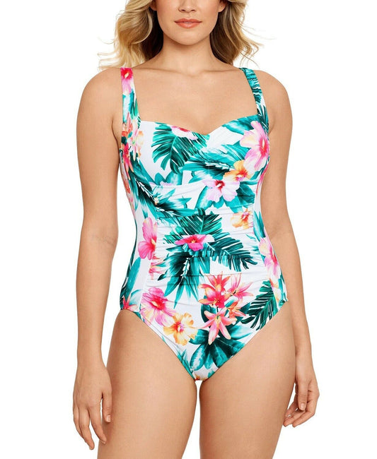 Swim Solutions TROPICAL PUNCH Tummy-Control One-Piece Swimsuit  Multicolor Size 10