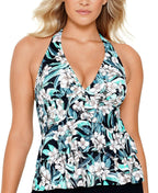 Swim Solutions VINTAGE BOUQUET BLACK Vintage Bouquet Tiered Tankini Top Size 10