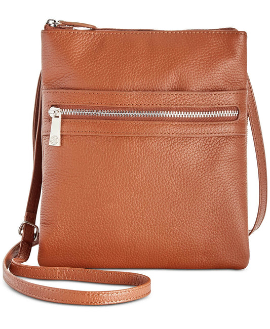 Giani Bernini Triple-Zip Pebble Leather Dasher Crossbody  Color Brown