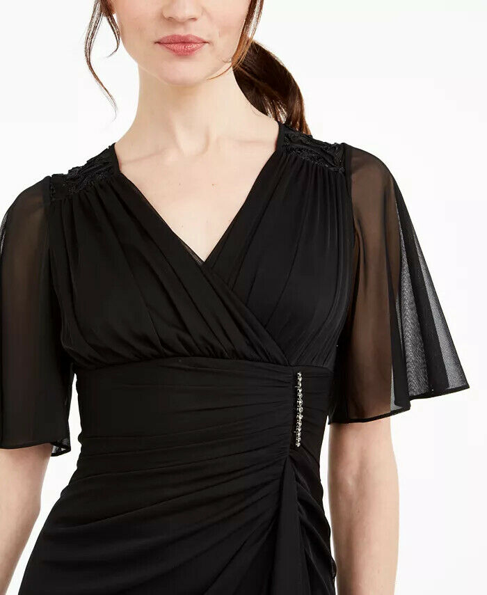 Betsy & Adam Ruched Glamour Dress  Color Black Size 8 Style B199