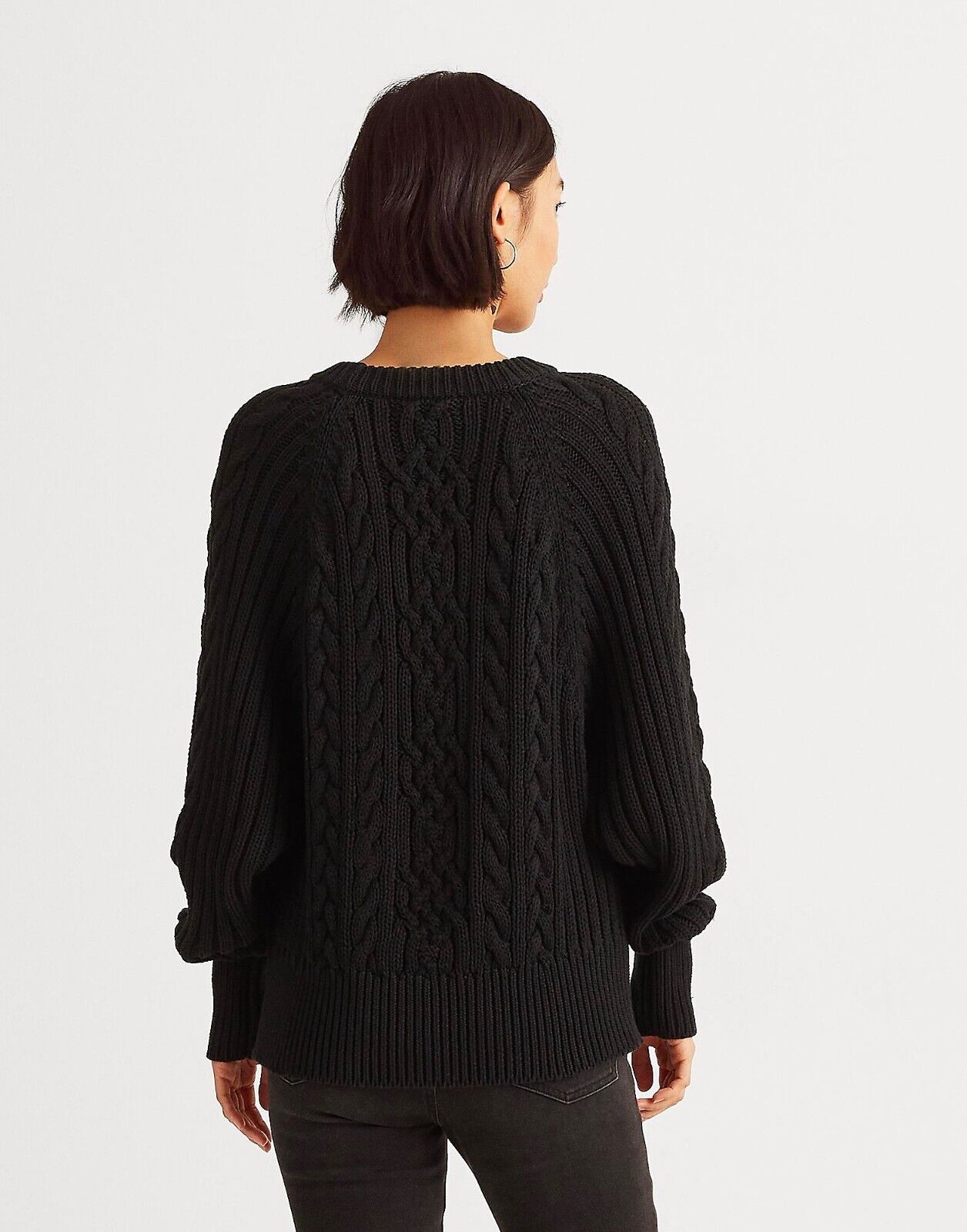 Lauren Ralph Lauren Cable-Knit Dolman-Sleeve Sweater  Color Polo Black Size S