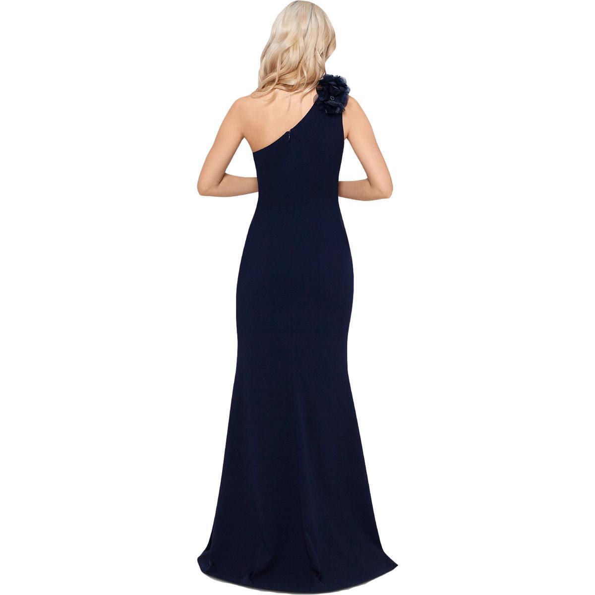 XSCAPE Floral-Applique One-Shoulder Sheath Dress  Color Navy Blue Size 10