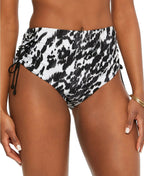 Bar III Heat Wave Drawstring Bikini Swim Bottoms  Color Black/White Size M