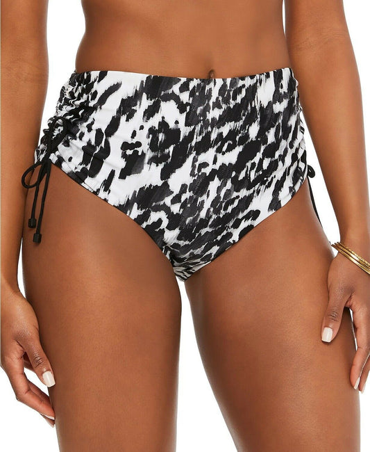 Bar III Heat Wave Drawstring Bikini Swim Bottoms  Color Black/White Size M