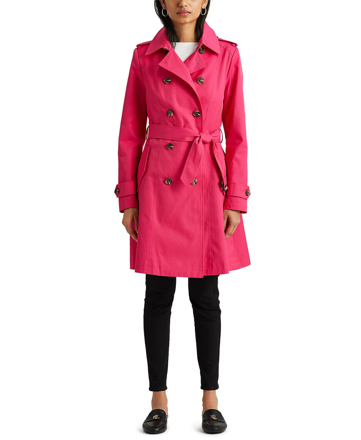Lauren Ralph Lauren Women's Belted Water Resistant Trench Coat  Medium Red