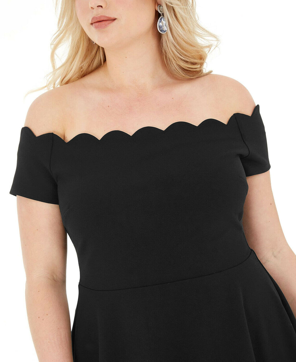 B. Darlin Women’s Plus Scalloped Off-The-Shoulder Mini Dress  Color Black Size 20W