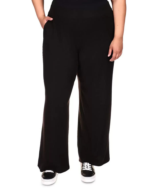 Michael Kors Plus Size Ribbed Straight-Leg Pants  Color Black Size 2X