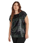 Lauren Ralph Lauren Plus-Size Sequined Plaid Cotton Blend Tee  Color Polo Black Multi Size 2X