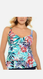 Swim Solutions PALM SPRINGS Printed Tiered Tankini Swim Top Size 12