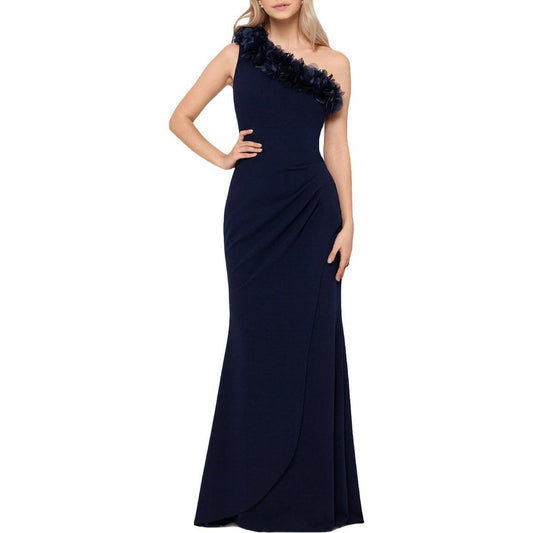 XSCAPE Floral-Applique One-Shoulder Sheath Dress  Color Navy Blue Size 10