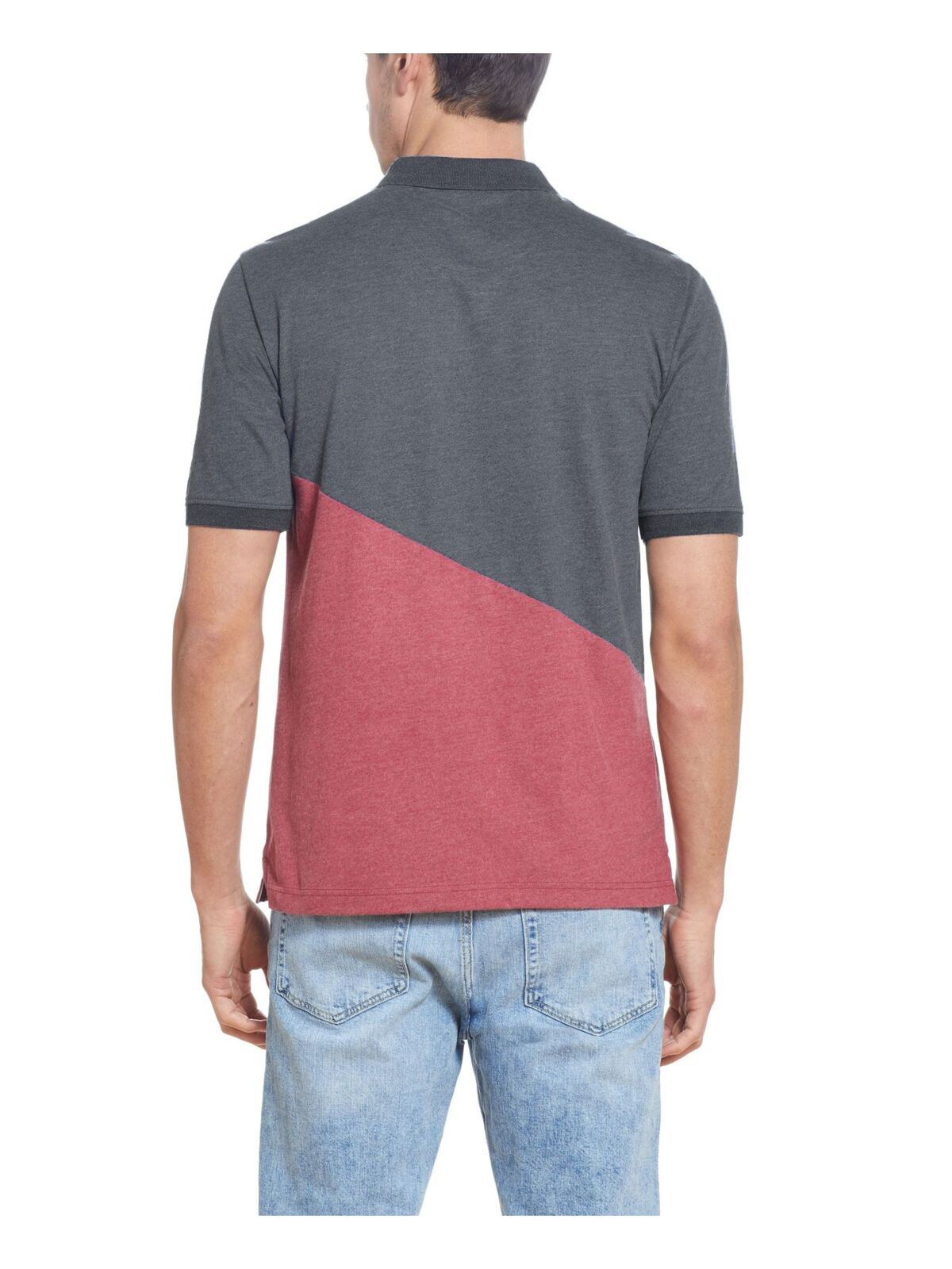 WEATHERPROOF VINTAGE Men's Color Block Jersey Polo Shirt  Color Gray/Red Size L