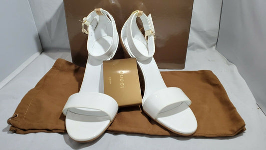 Gucci White Patent Leather Cork Wedge Sandal Heel   Size 40 = US 10