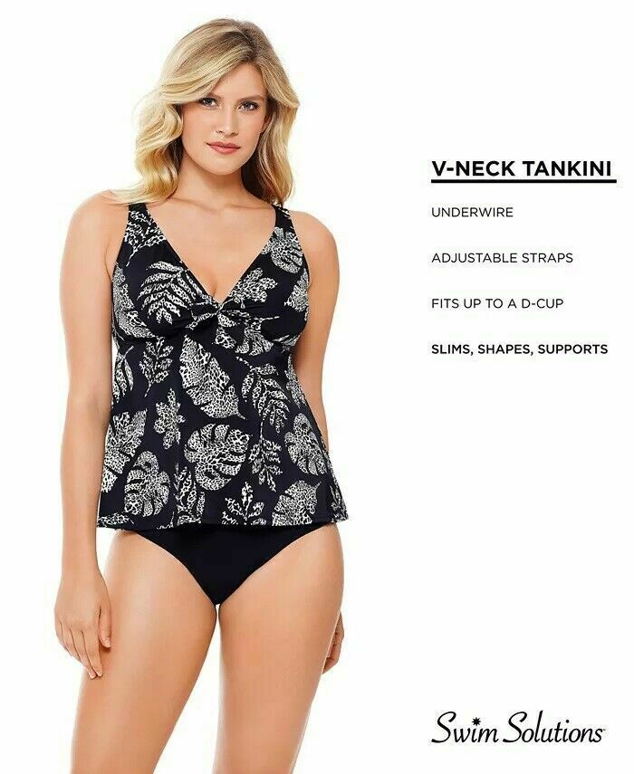 Swim Solutions Spotted Leaves Printed Underwire Tankini Top Size 10
