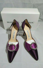 Manolo Blahnik Satin Crystal Buckle Mule   Size 39 = 9 US