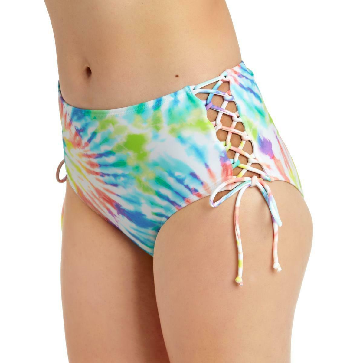 California Waves Womens Tie-Dye Side Lace Up Swim Bottom  Multicolor Size XS Style MY20275B