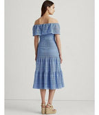 Lauren Ralph Lauren Women's Lace Off-the-Shoulder Dress  Color Aster Blue Size 8