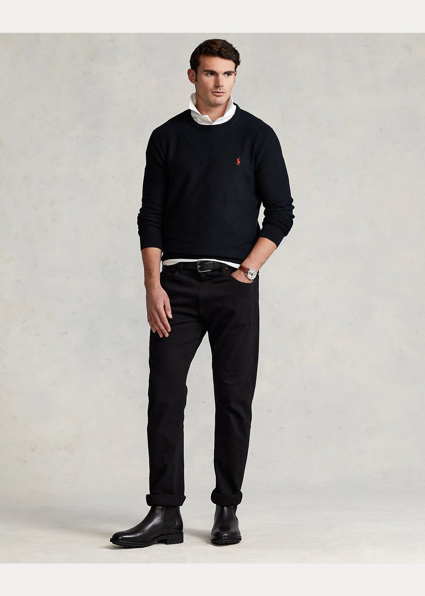 Polo Ralph Lauren Men's Mesh-Knit Cotton Crewneck Sweater  Color Black Size S